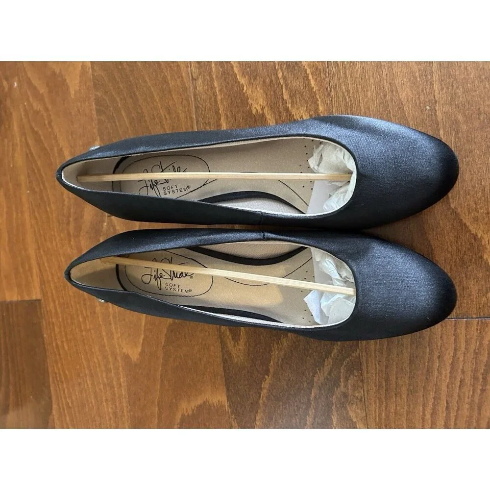 LifeStride Parigi Women's Pumps Black Satin Heels Shoes Size 8.5 M‎ NEW